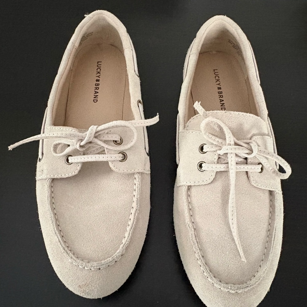Lucky Brand Cream Suede Boat Shoes